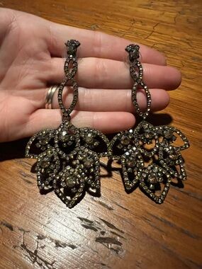 J. Crew Black Crystal Floral Chandelier Earrings